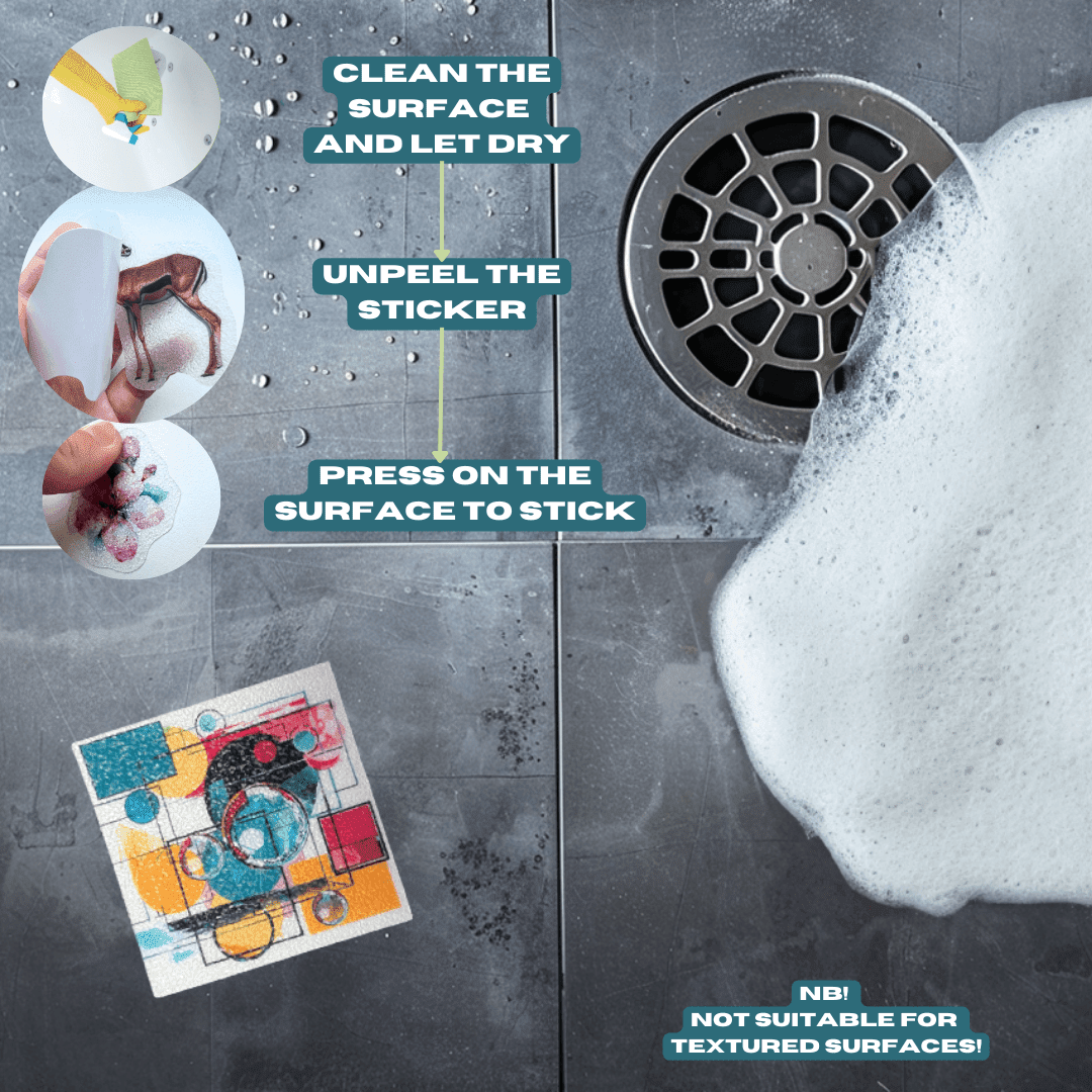 Colorful pop art stickers for anti-slip safety.