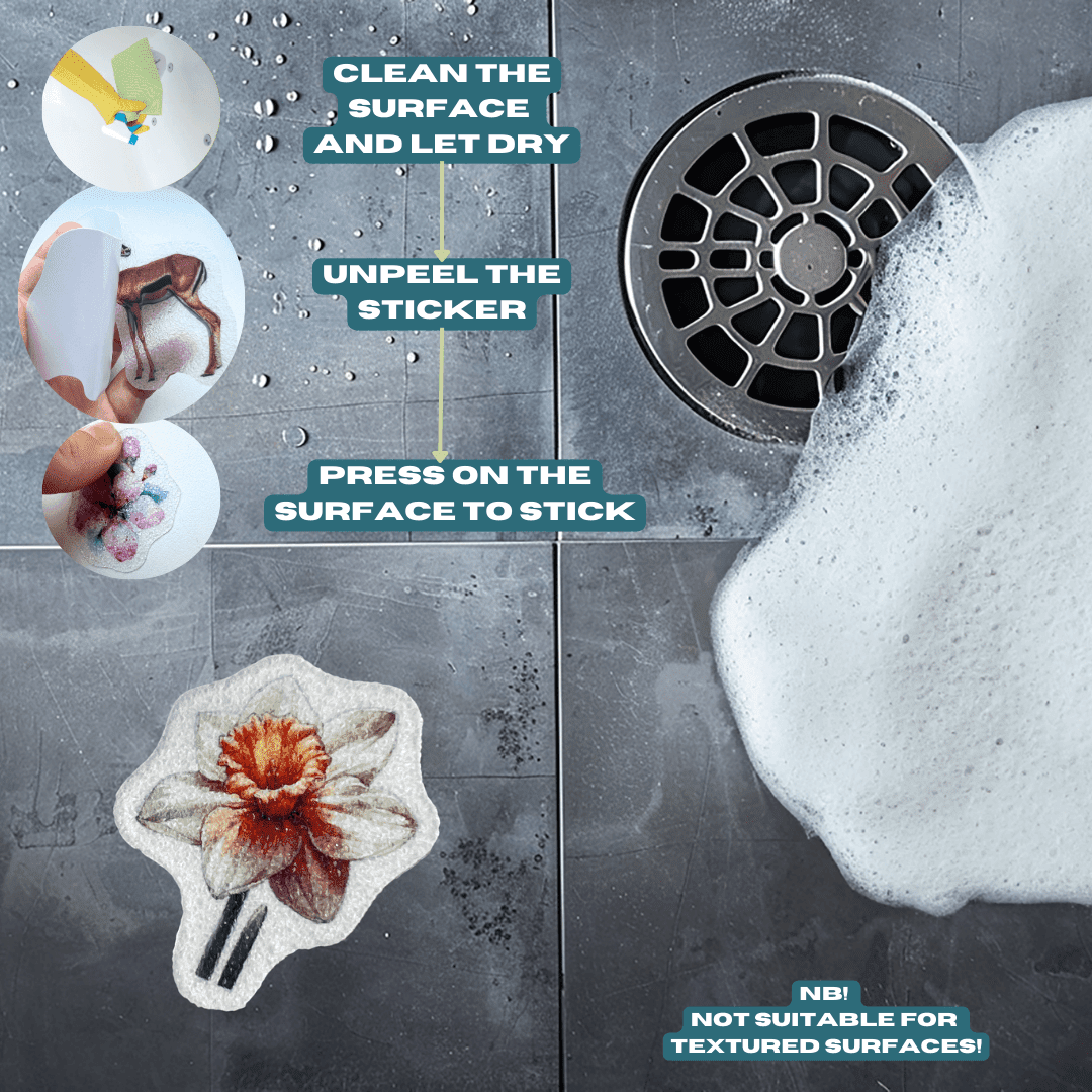 Botanical flower non-slip stickers for bathtubs.
