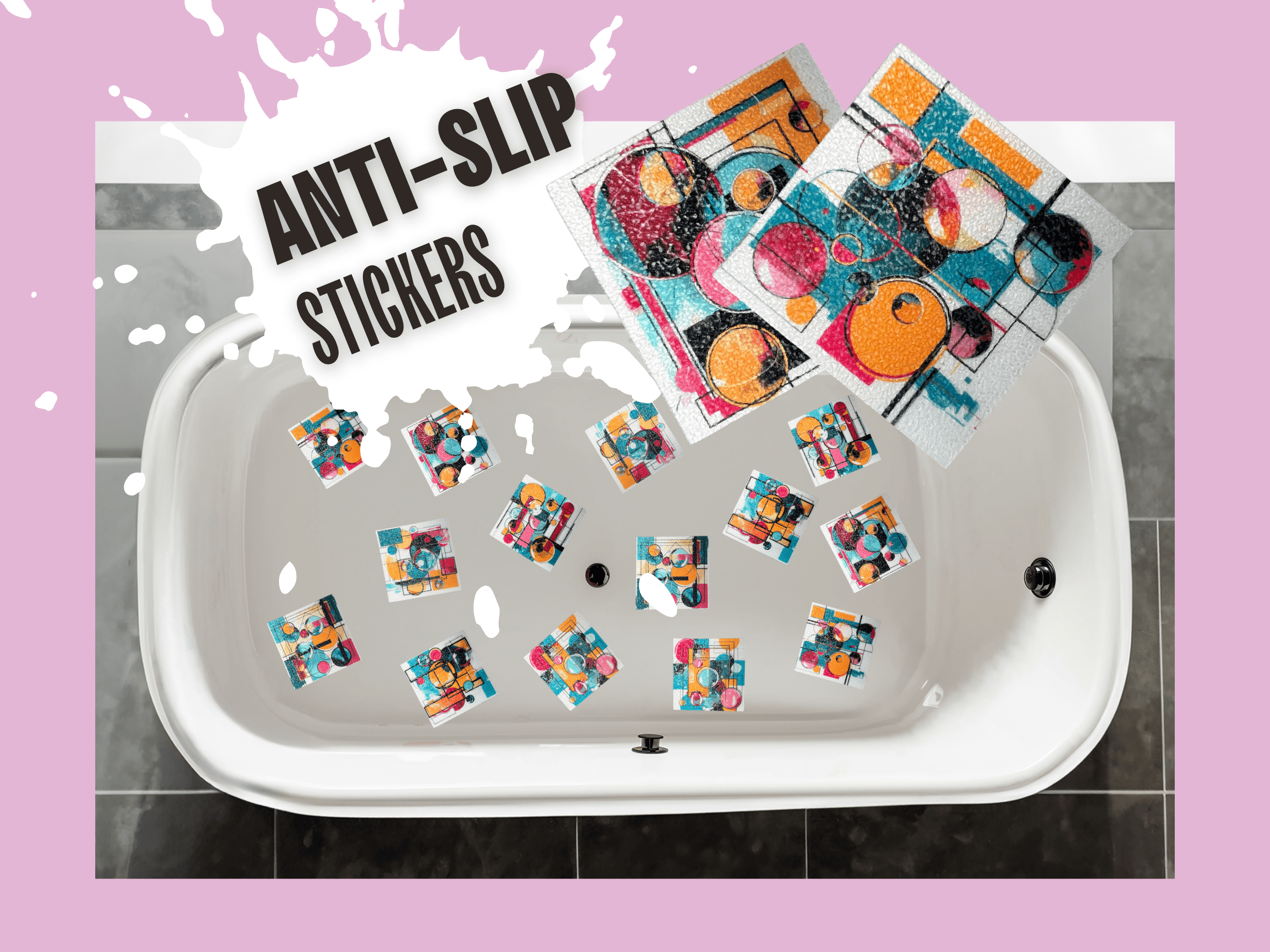 Colorful pop art stickers for anti-slip safety.