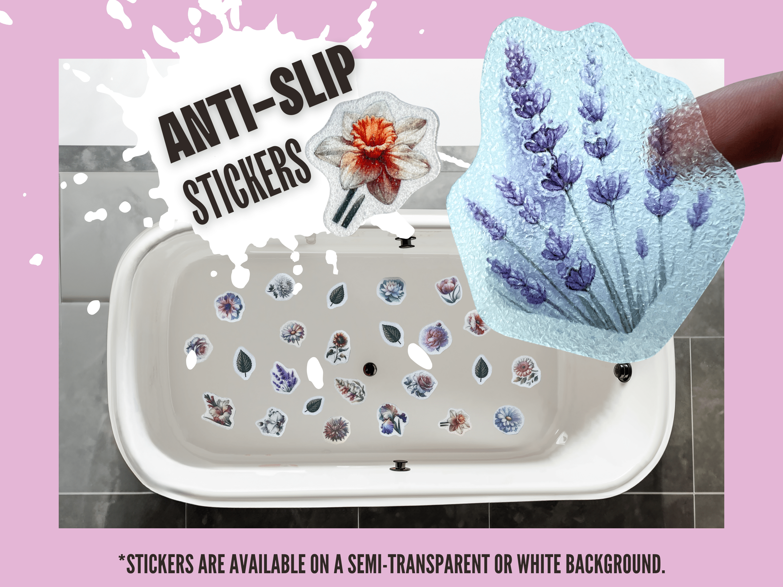 Botanical flower non-slip stickers for bathtubs.